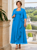 Two-piece Mother of the Bride Dress with Ruffle Design-Plus Size 