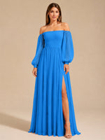 A-line Bridesmaid Dress with Long Bishop Sleeves 