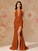 Satin Prom Dress with Halter Neck 