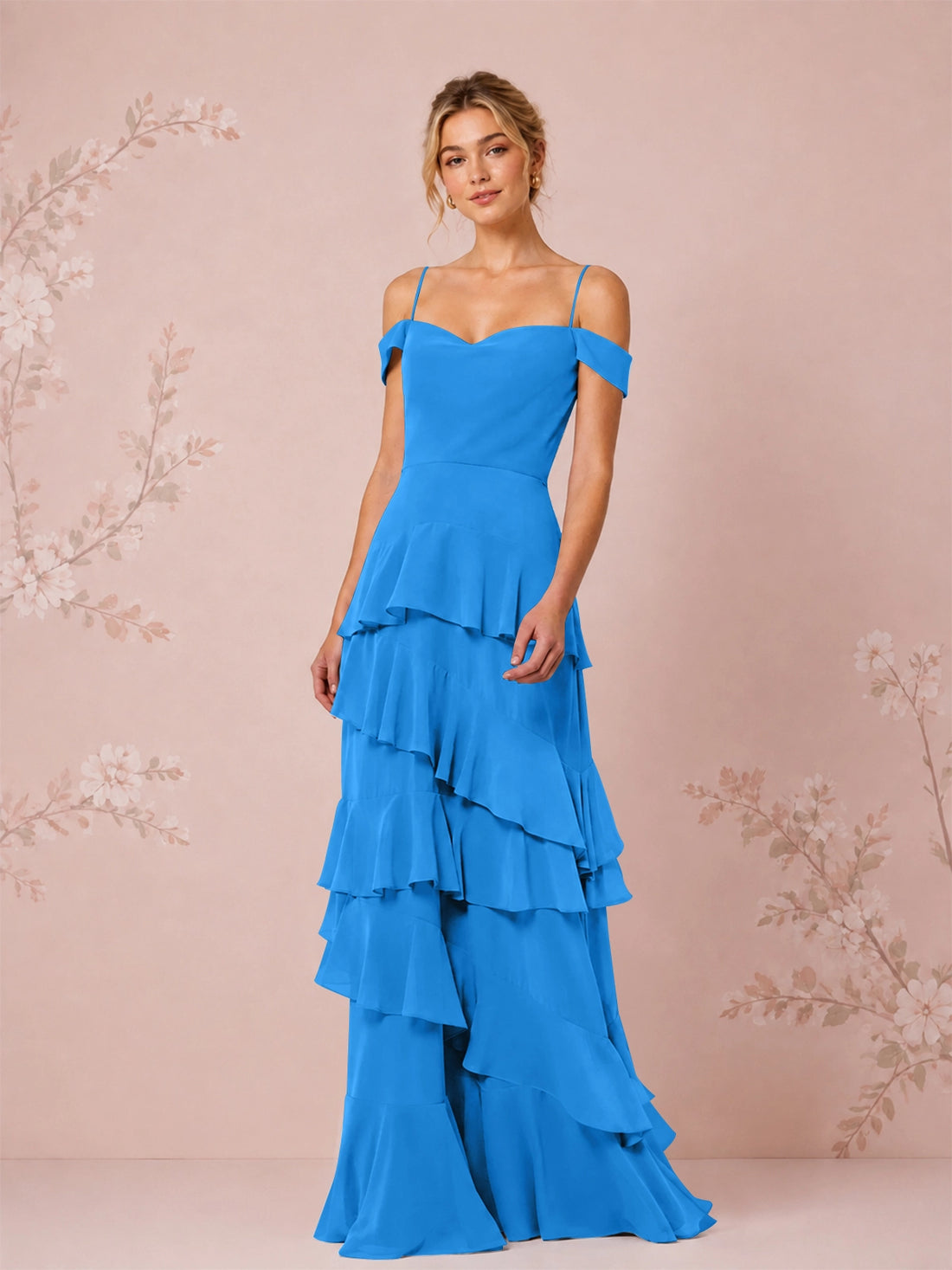 Chiffon Bridesmaid Dress with Tiered Ruffles 