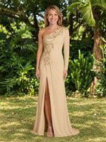 One-Shoulder Mother of the Bride Dress with Appliques