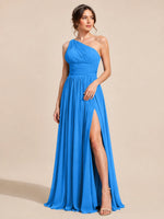 Chiffon Bridesmaid Dress with One-Shoulder Neckline 