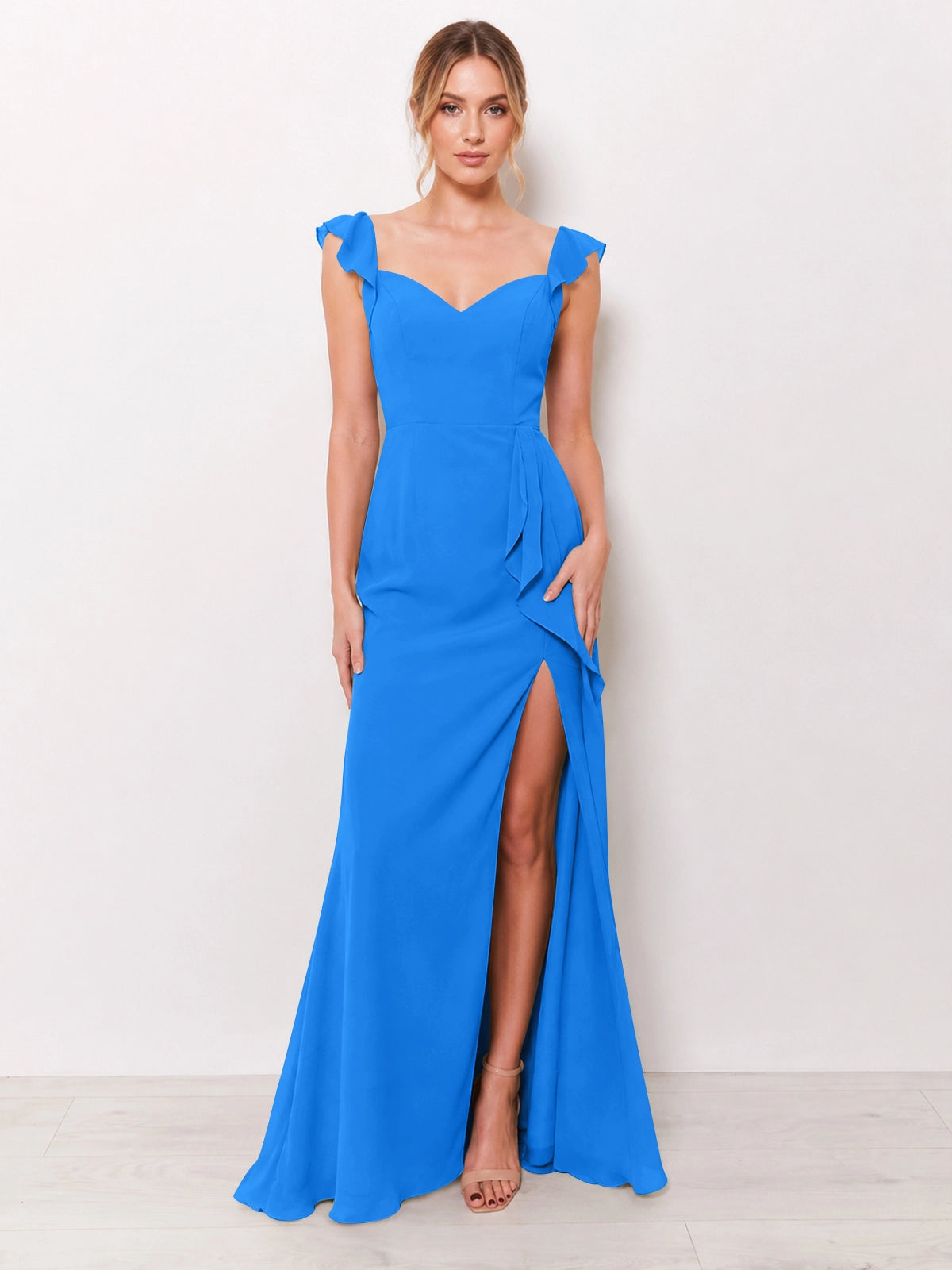 Chiffon Bridesmaid Dress with Ruffle Straps 