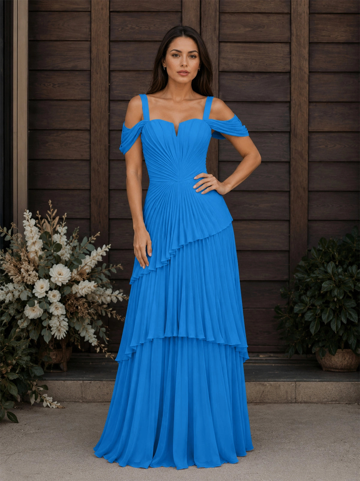 Chiffon Bridesmaid Dress with Cold-Shoulder 