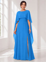 Chiffon Mother of the Bride Dress with Cape Overlay 