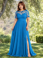 Lace Mother of the Bride Dress with Illusion Neckline-Plus Size 