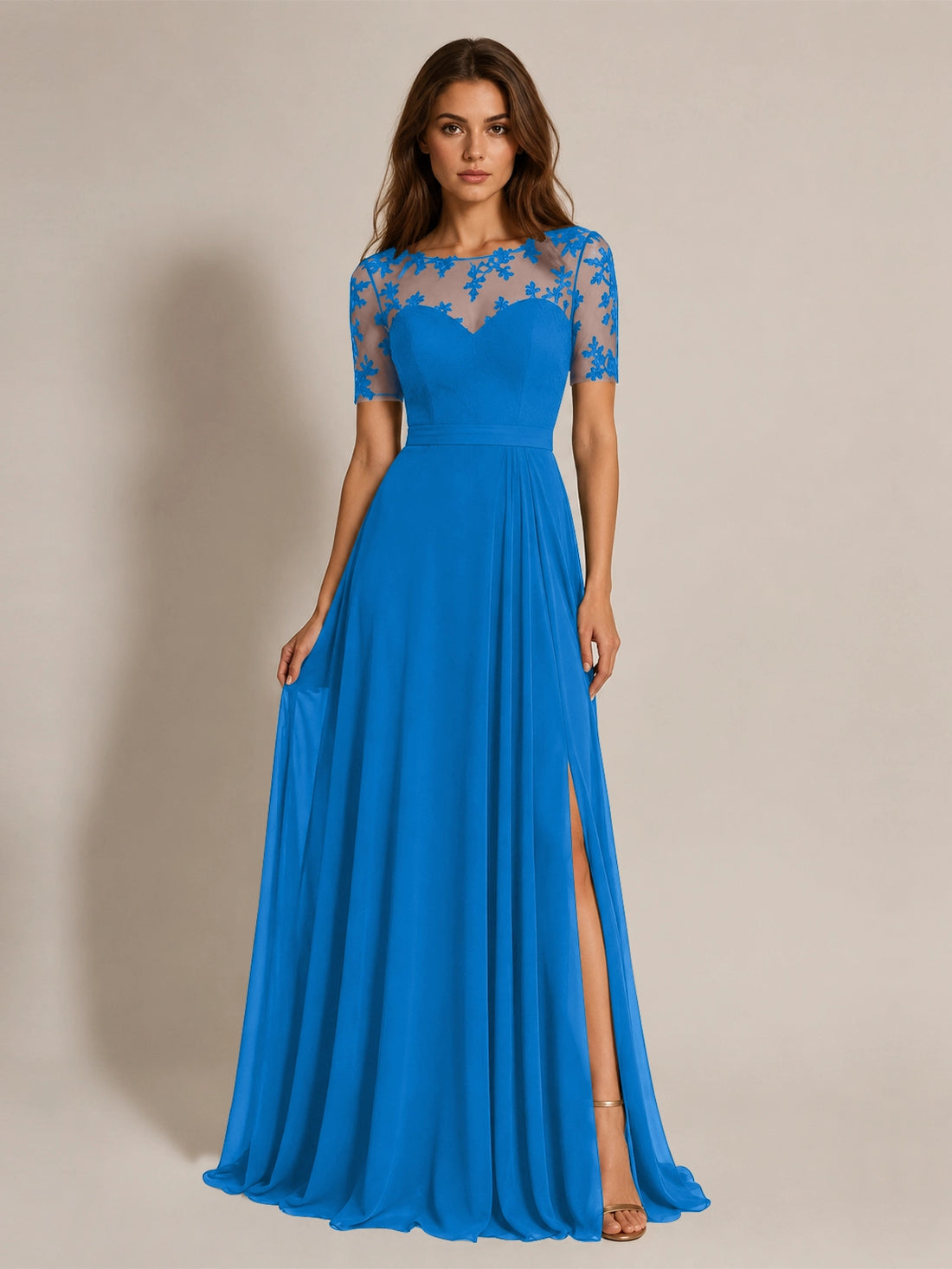 Lace Mother of the Bride Dress with Illusion Neckline 