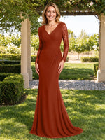 Mermaid Mother of the Bride Dress with Long Lace Sleeves 
