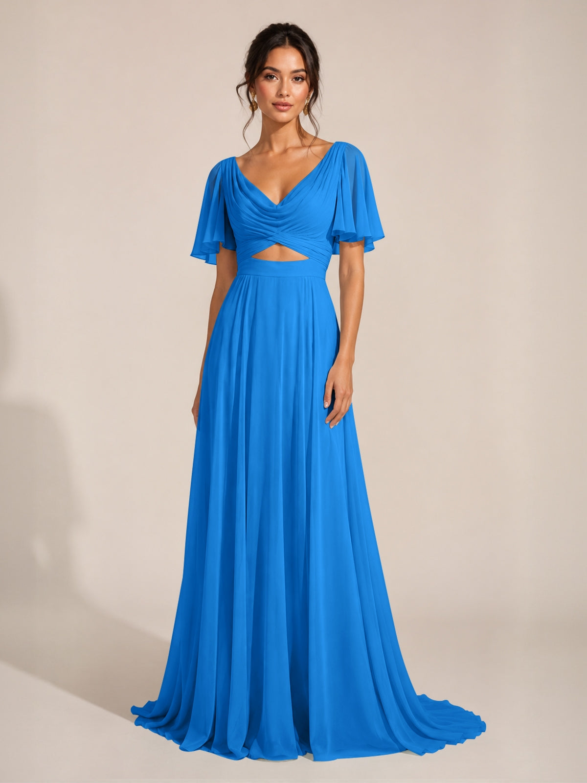 Cowl Neck Bridesmaid Dress with Cut-Out Detail