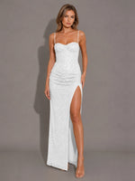 Velvet Sequin Prom Dress with High Slit 
