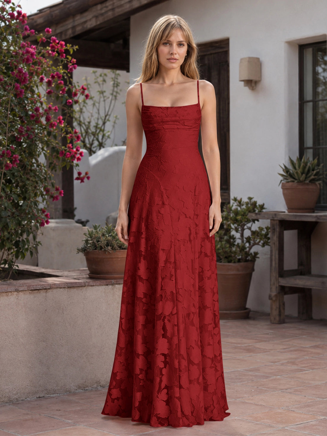 Jacquard Prom Dress with Lace-Up Open Back 