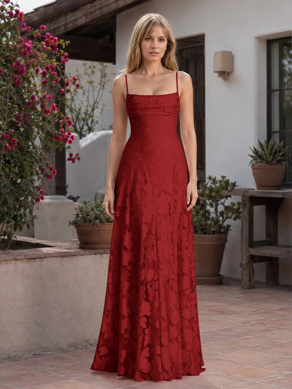 Jacquard Prom Dress with Lace-Up Open Back 