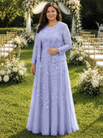 Two-Piece Lace Mother of the Bride Dress with Long Sleeves-Plus Size 
