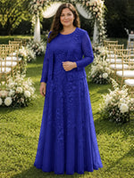 Two-Piece Lace Mother of the Bride Dress with Long Sleeves-Plus Size 