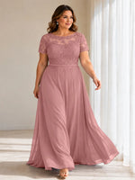 Illusion Applique Chiffon Dress-Plus Size 