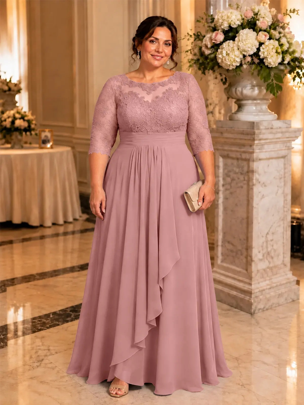 Three Quarter Sleeve Mother Dress-Plus Size 