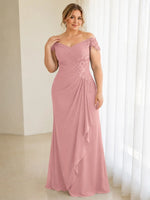 Off-Shoulder Chiffon Sheath Mother of the Bride Dress-Plus Size 