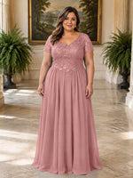 Short Sleeves Chiffon Dress-Plus Size 
