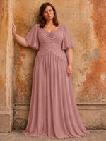 Cowl Neck Mother of the Bride Dress with Applique-Plus Size 