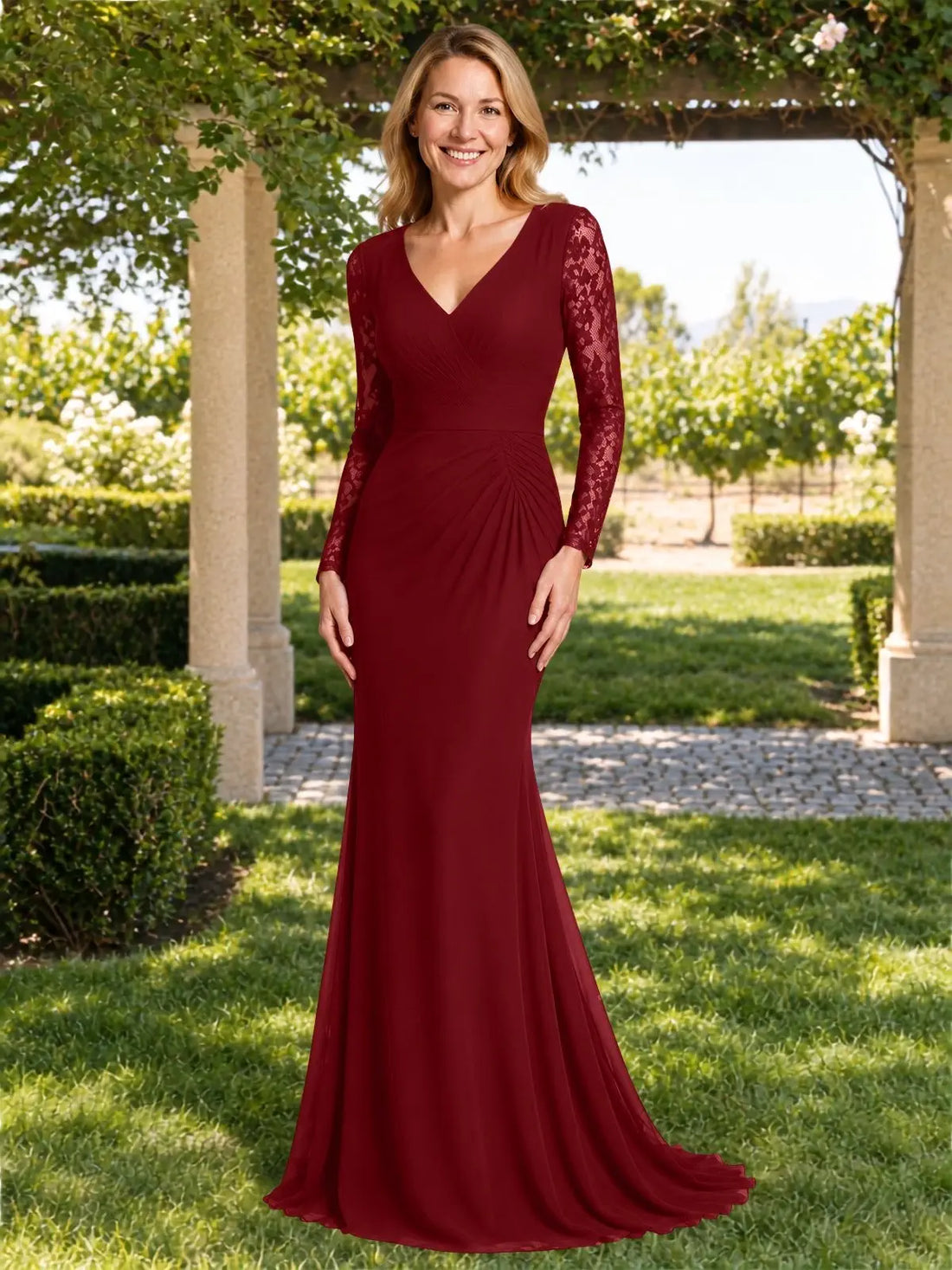 Mermaid Mother of the Bride Dress with Long Lace Sleeves 
