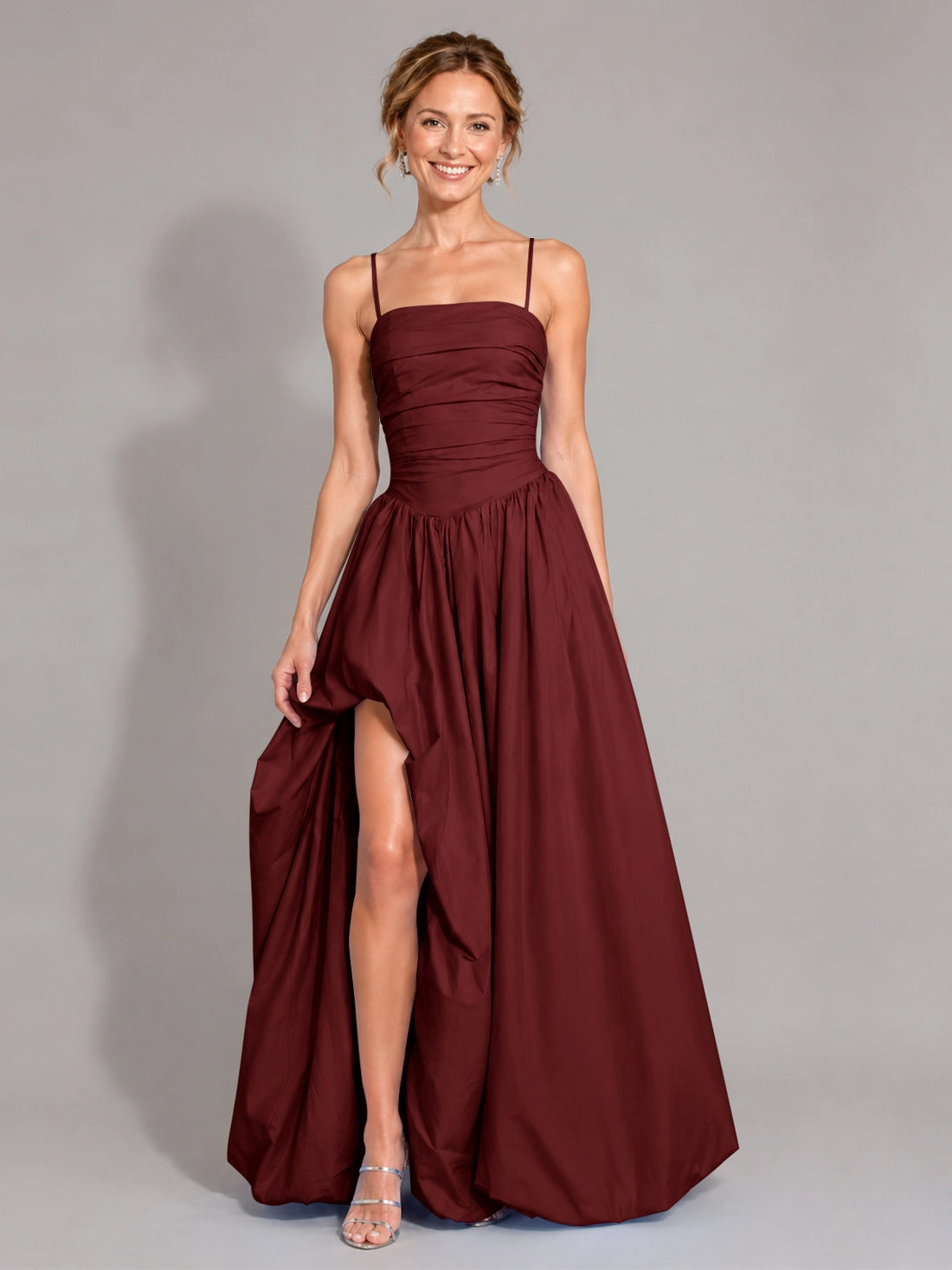 Iridescent Taffeta Prom Dress with High Slit 