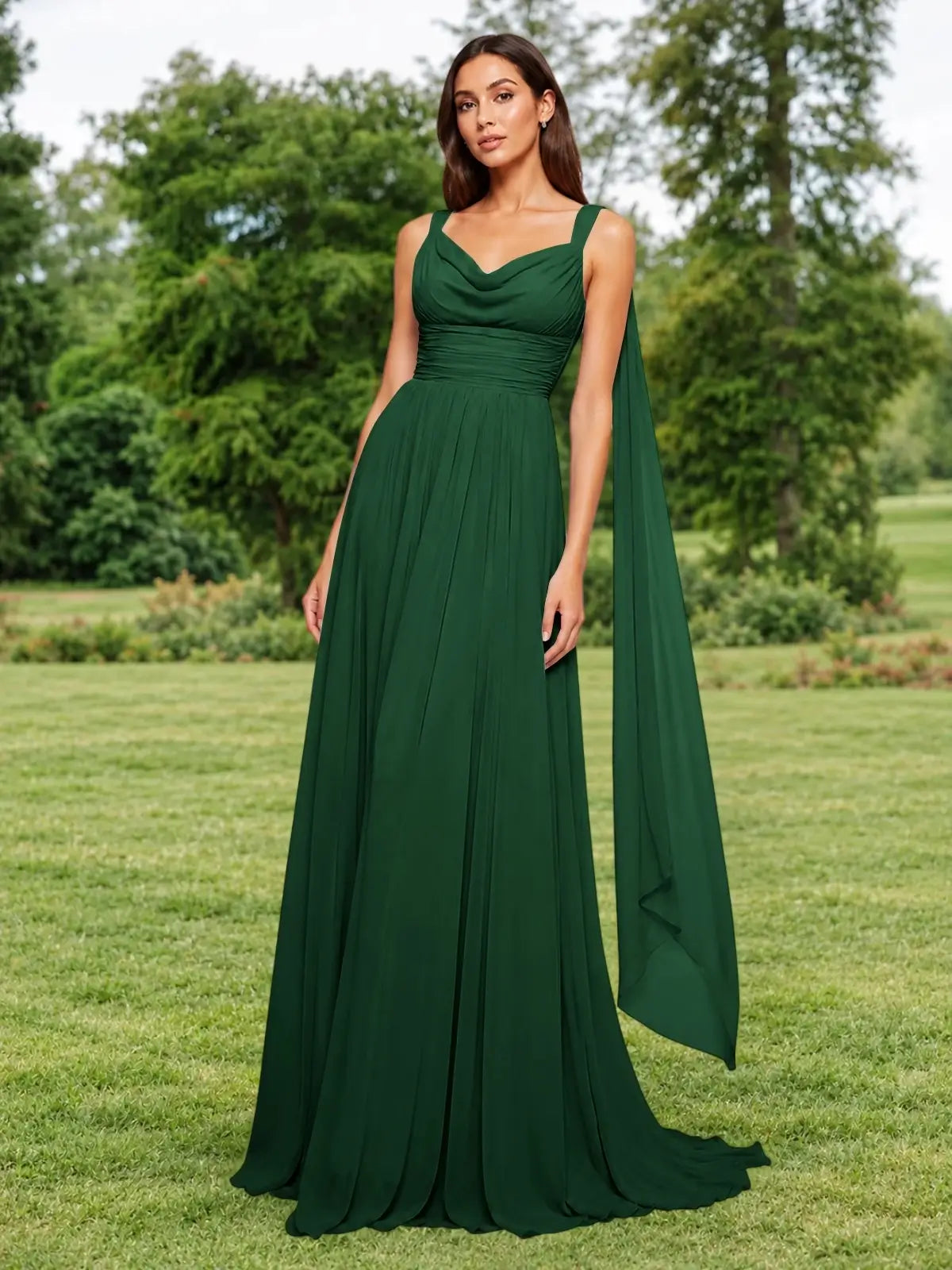 Chiffon Bridesmaid Dress with Draped Scarf 