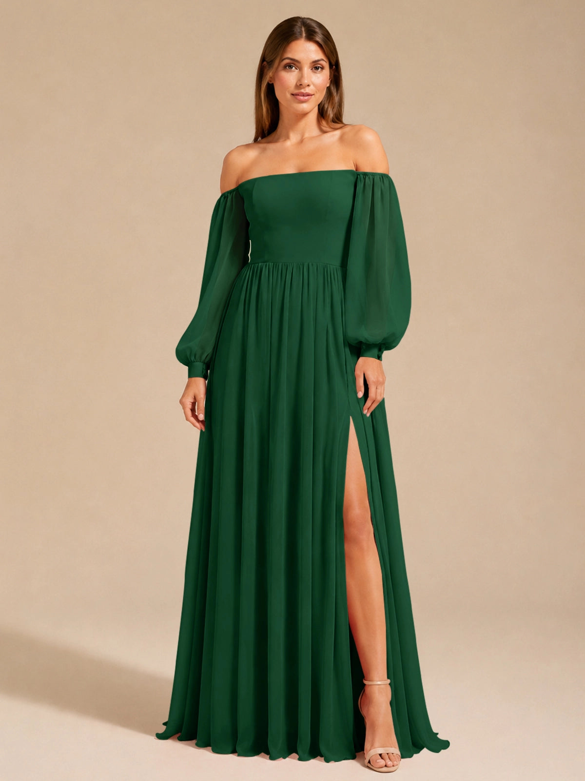 A-line Bridesmaid Dress with Long Bishop Sleeves 