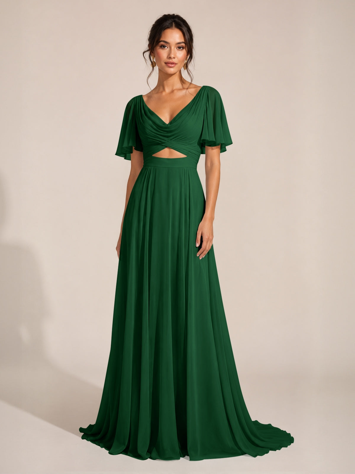 Cowl Neck Bridesmaid Dress with Cut-Out Detail