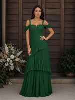 Chiffon Bridesmaid Dress with Cold-Shoulder 