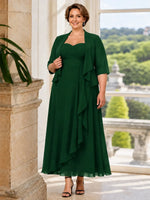 Two-piece Mother of the Bride Dress with Ruffle Design-Plus Size 