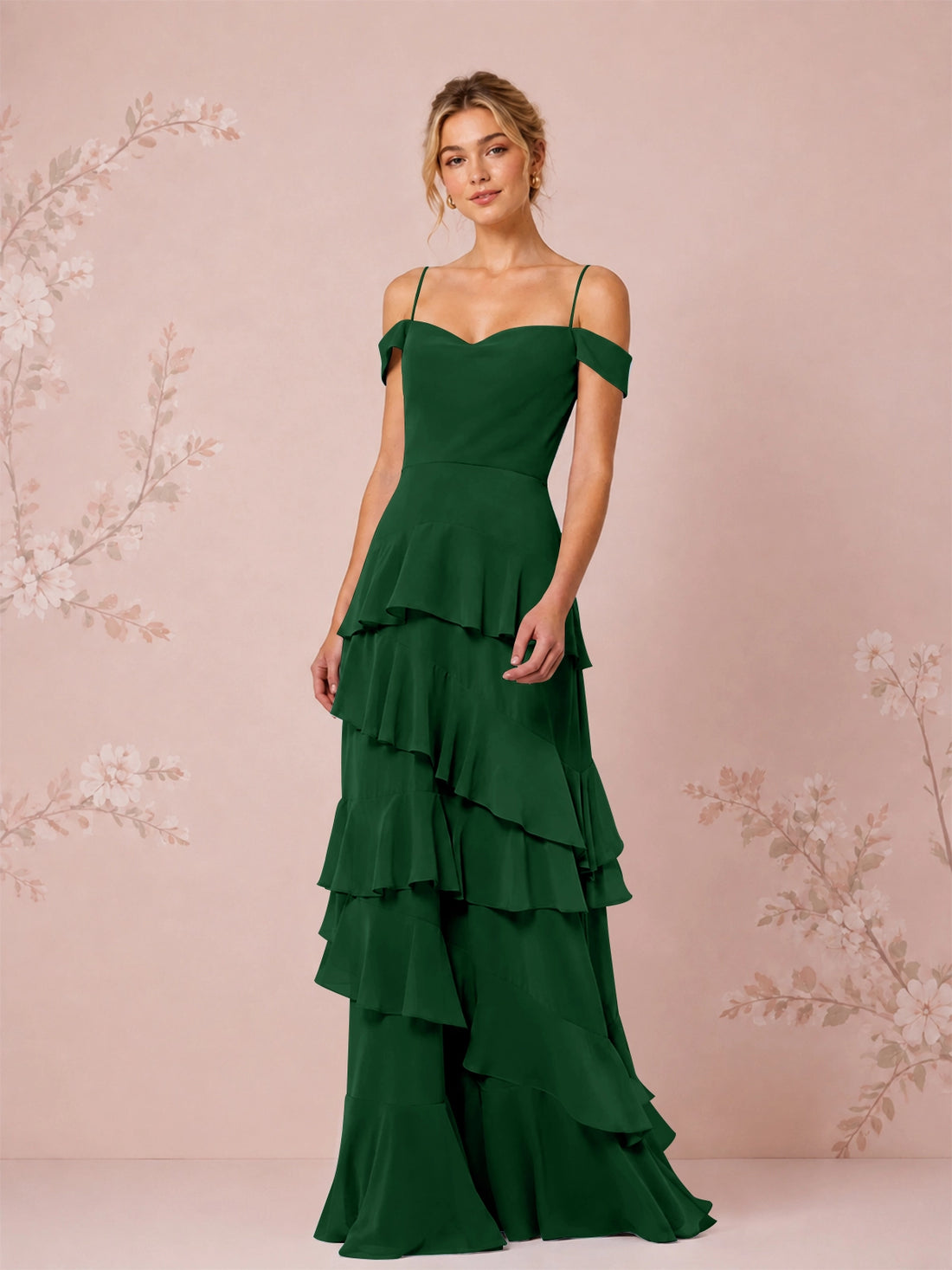 Chiffon Bridesmaid Dress with Tiered Ruffles 