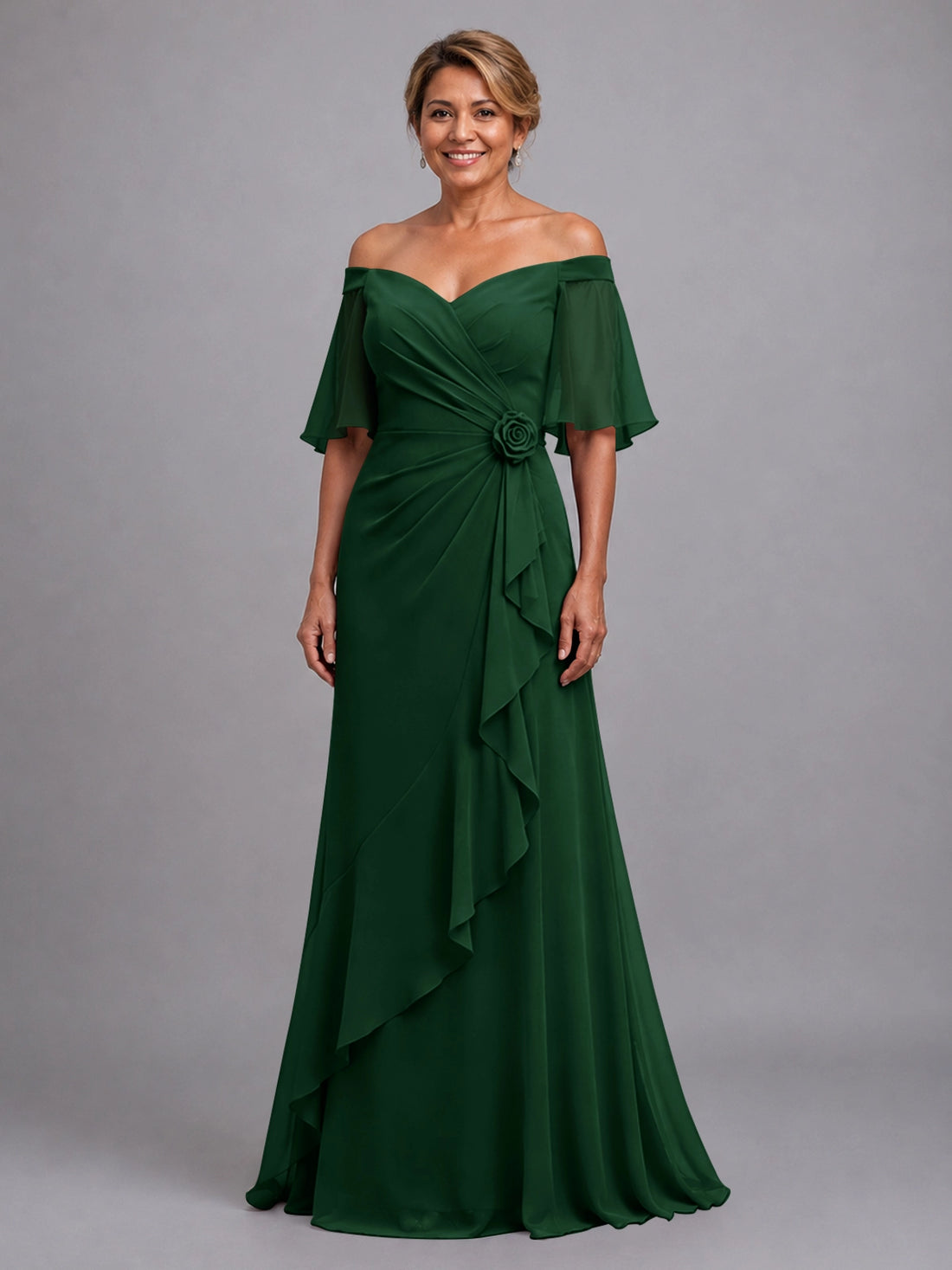 Chiffon Mother of the Bride Dress with 3D Rosette 