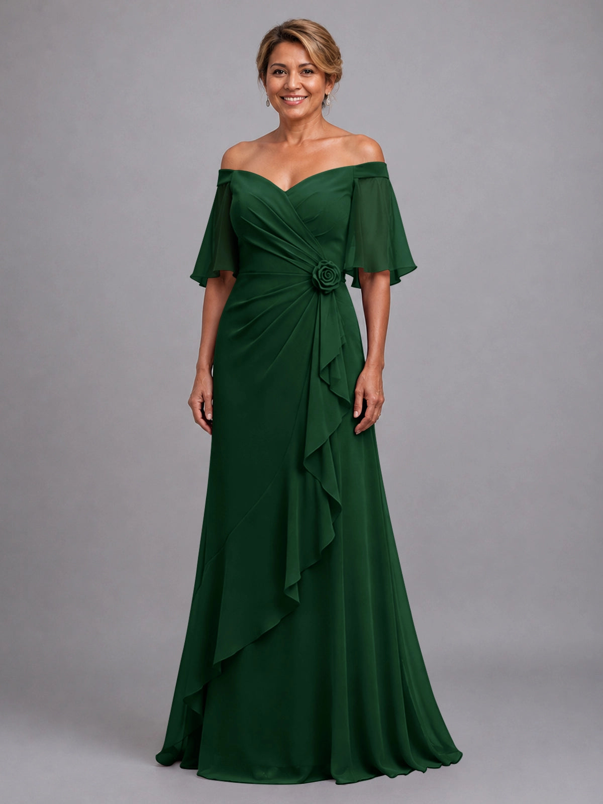 Chiffon Mother of the Bride Dress with 3D Rosette 