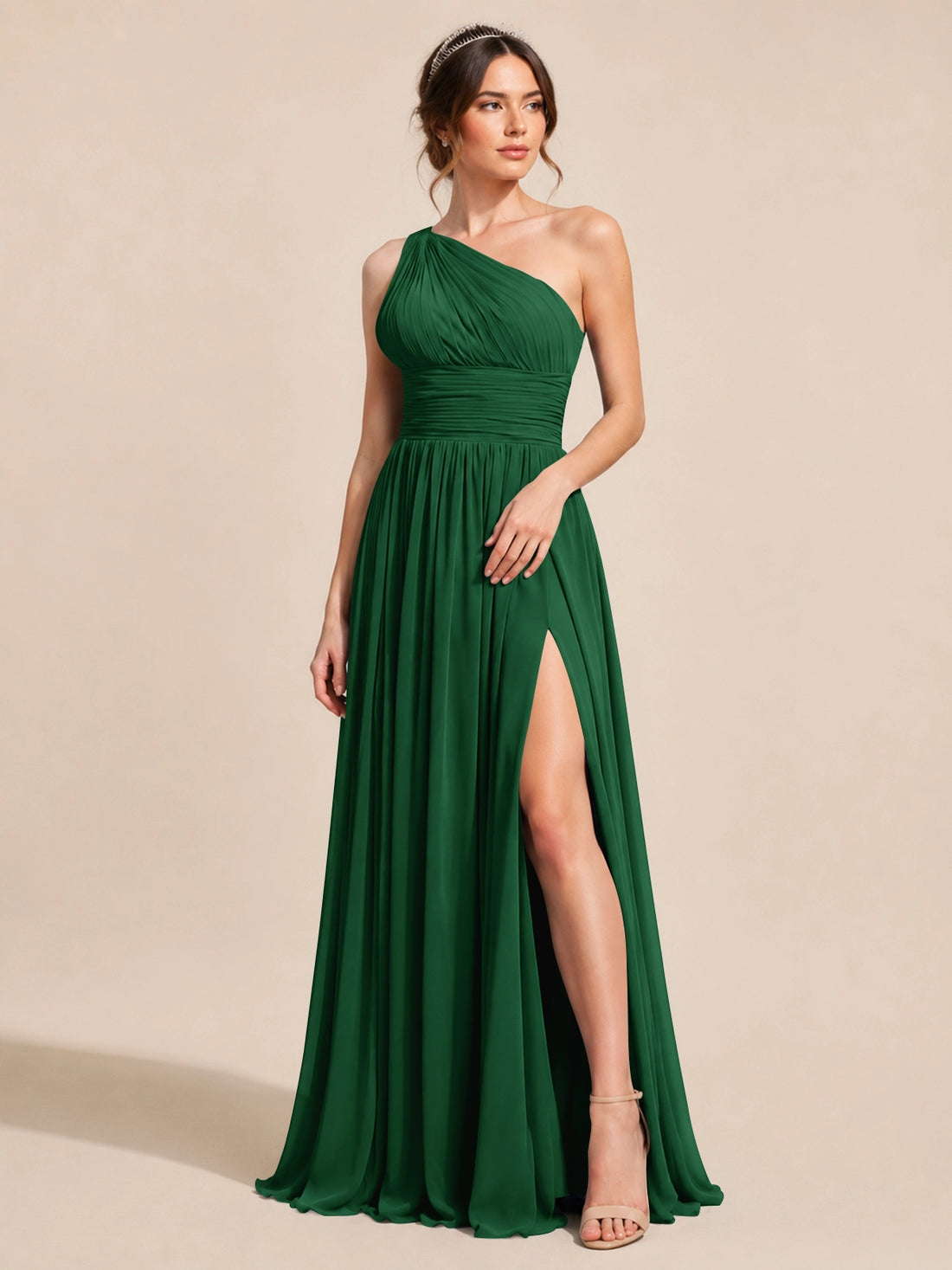 Chiffon Bridesmaid Dress with One-Shoulder Neckline 