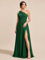 Chiffon Bridesmaid Dress with One-Shoulder Neckline 