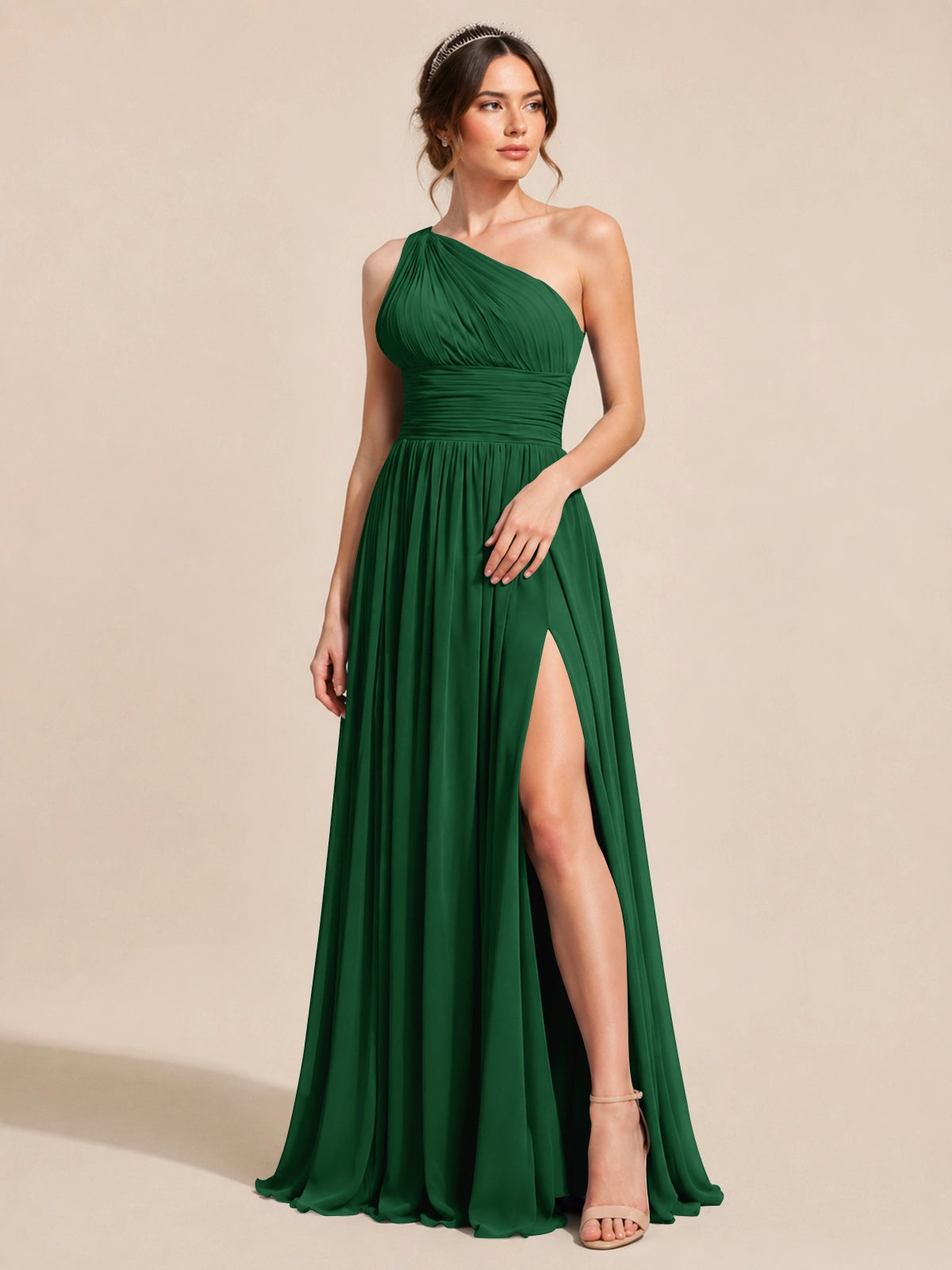 Chiffon Bridesmaid Dress with One-Shoulder Neckline 