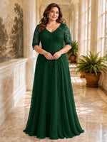 Applique V-Neck Chiffon Dress-Plus Size 