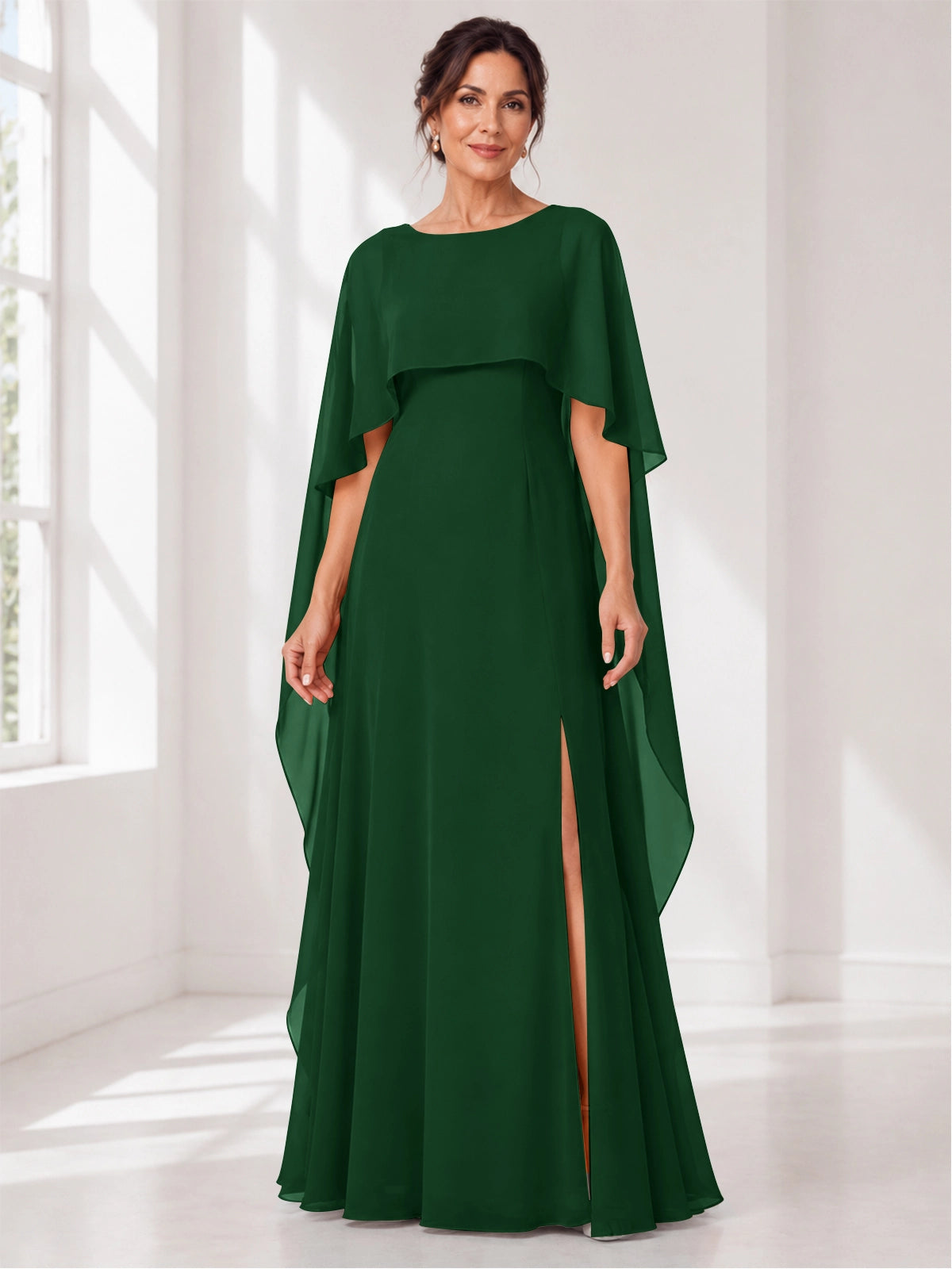 Chiffon Mother of the Bride Dress with Cape Overlay 