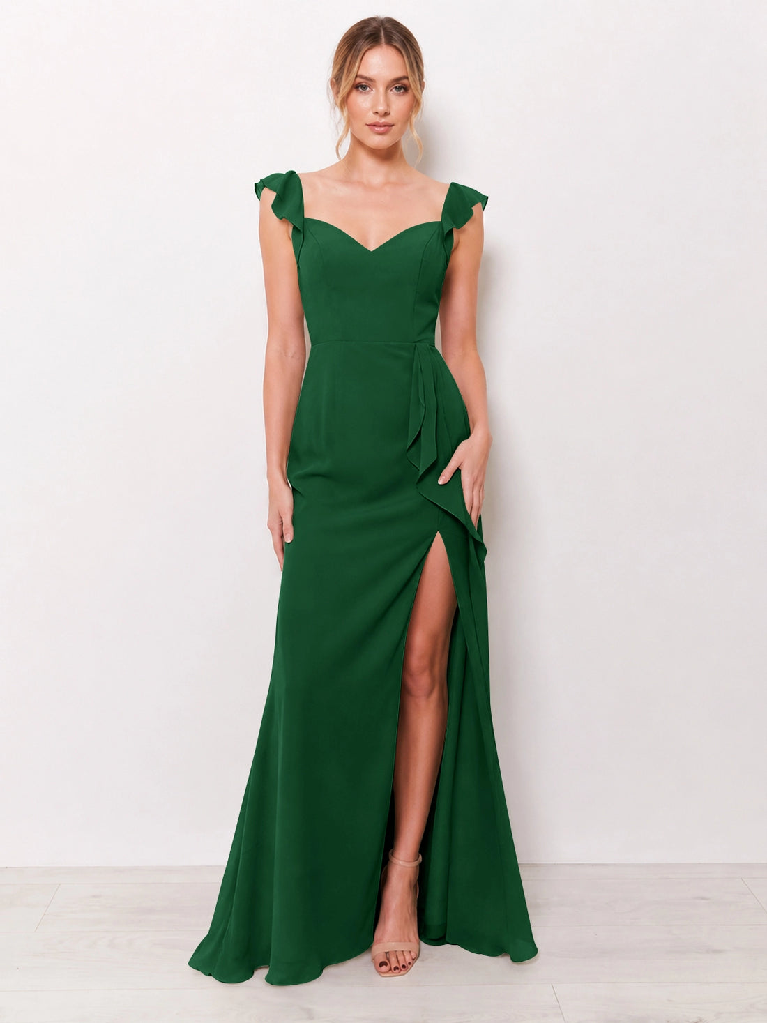 Chiffon Bridesmaid Dress with Ruffle Straps 