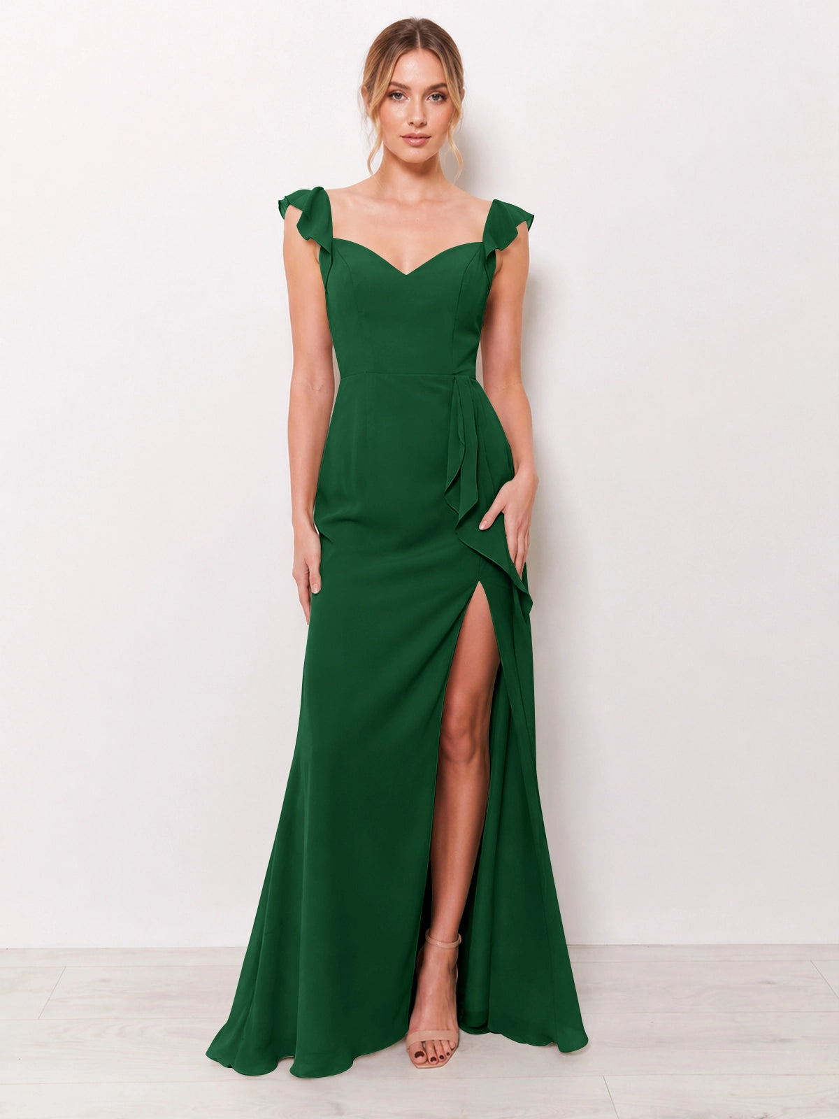Chiffon Bridesmaid Dress with Ruffle Straps 