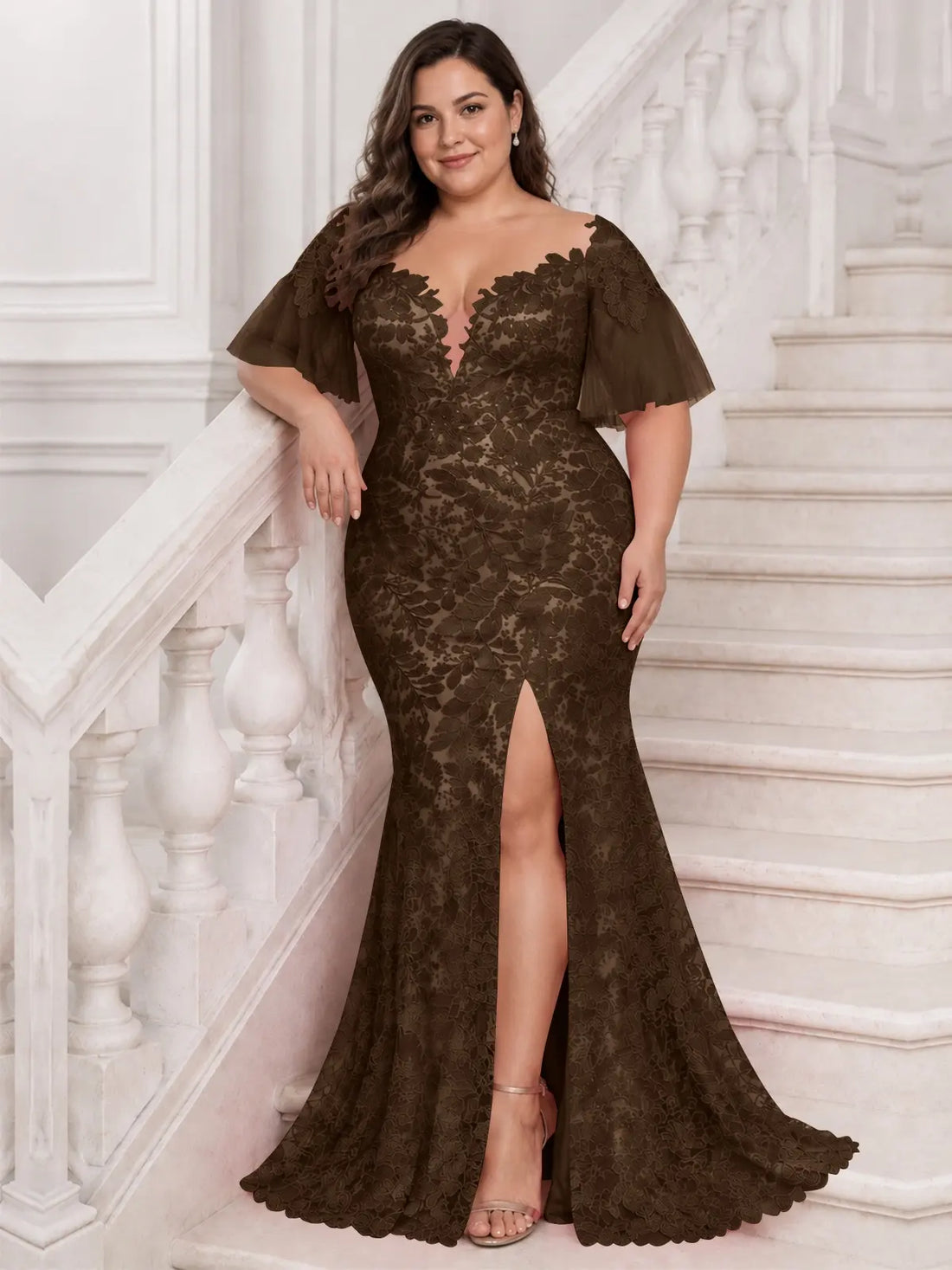 Mermaid Mother of the Bride Dress with V-neck-Plus Size 
