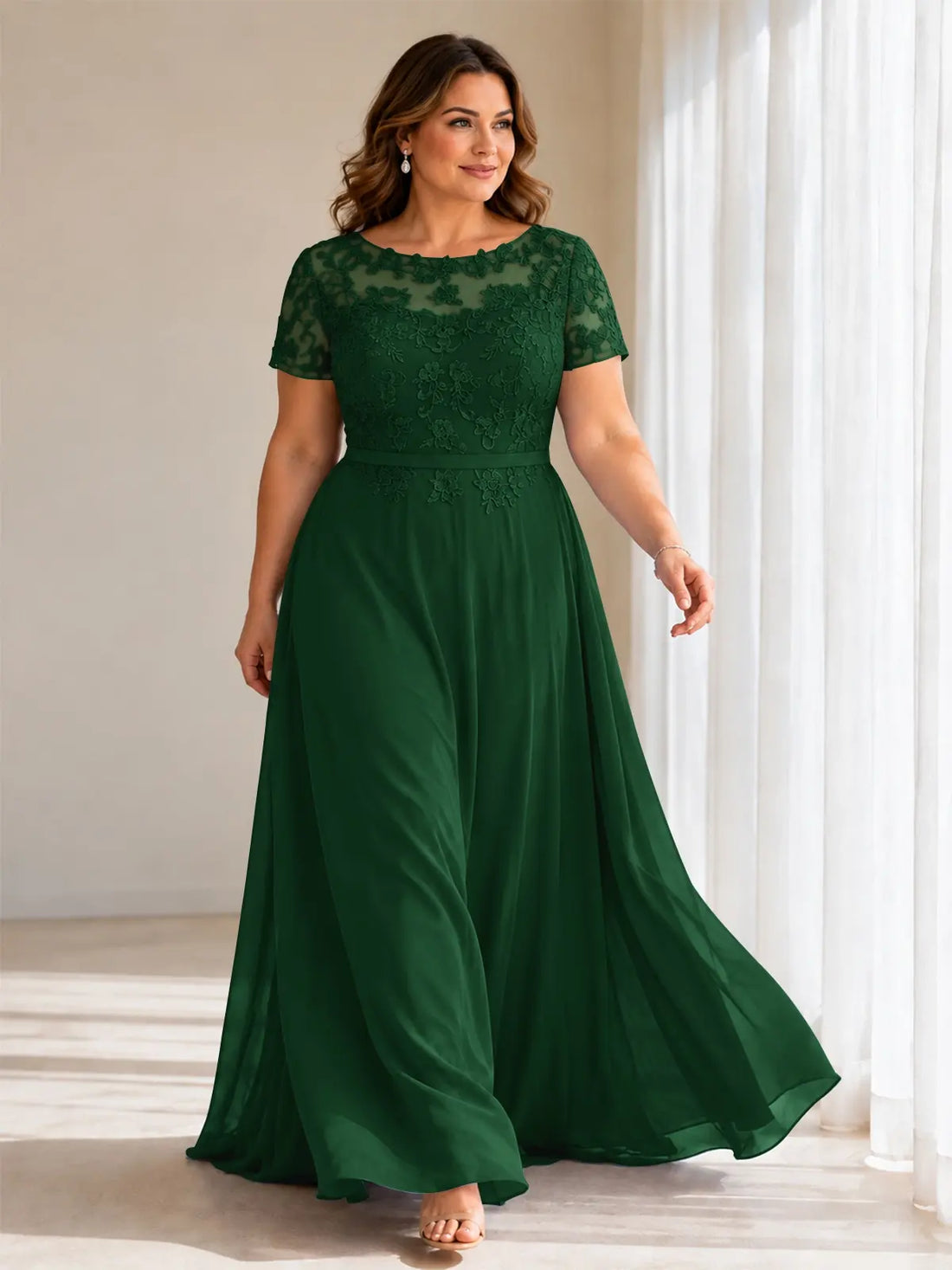 Illusion Applique Chiffon Dress-Plus Size 