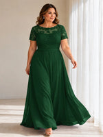 Illusion Applique Chiffon Dress-Plus Size 