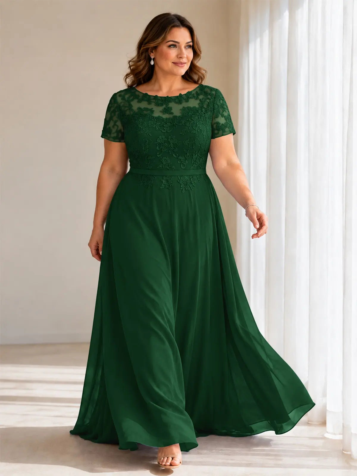 Illusion Applique Chiffon Dress-Plus Size 