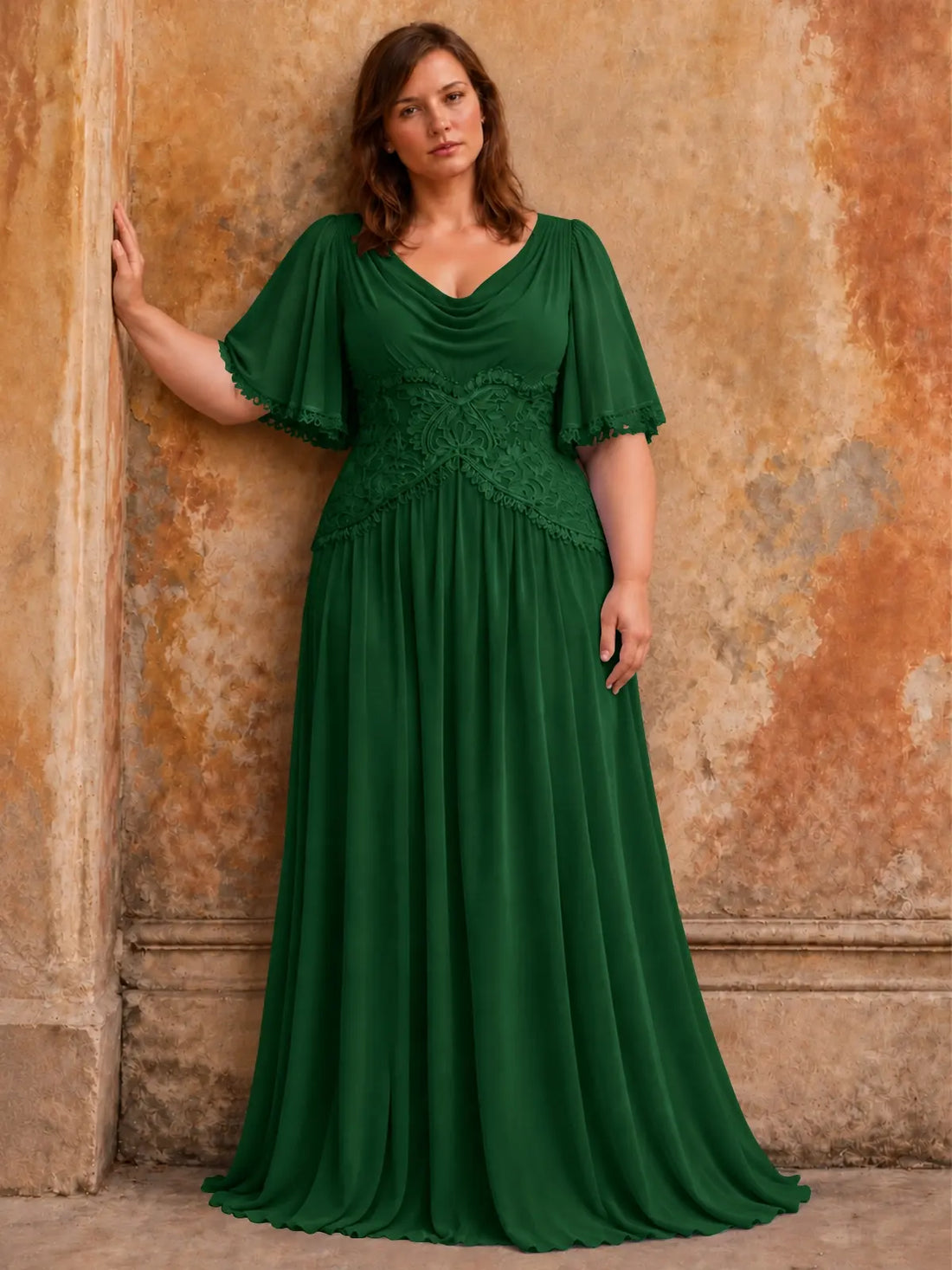 Cowl Neck Mother of the Bride Dress with Applique-Plus Size 