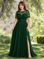 Lace Mother of the Bride Dress with Illusion Neckline-Plus Size 