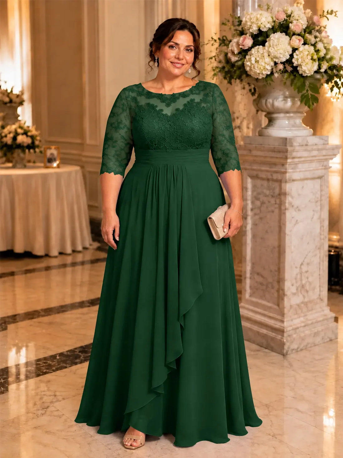 Three Quarter Sleeve Mother Dress-Plus Size 