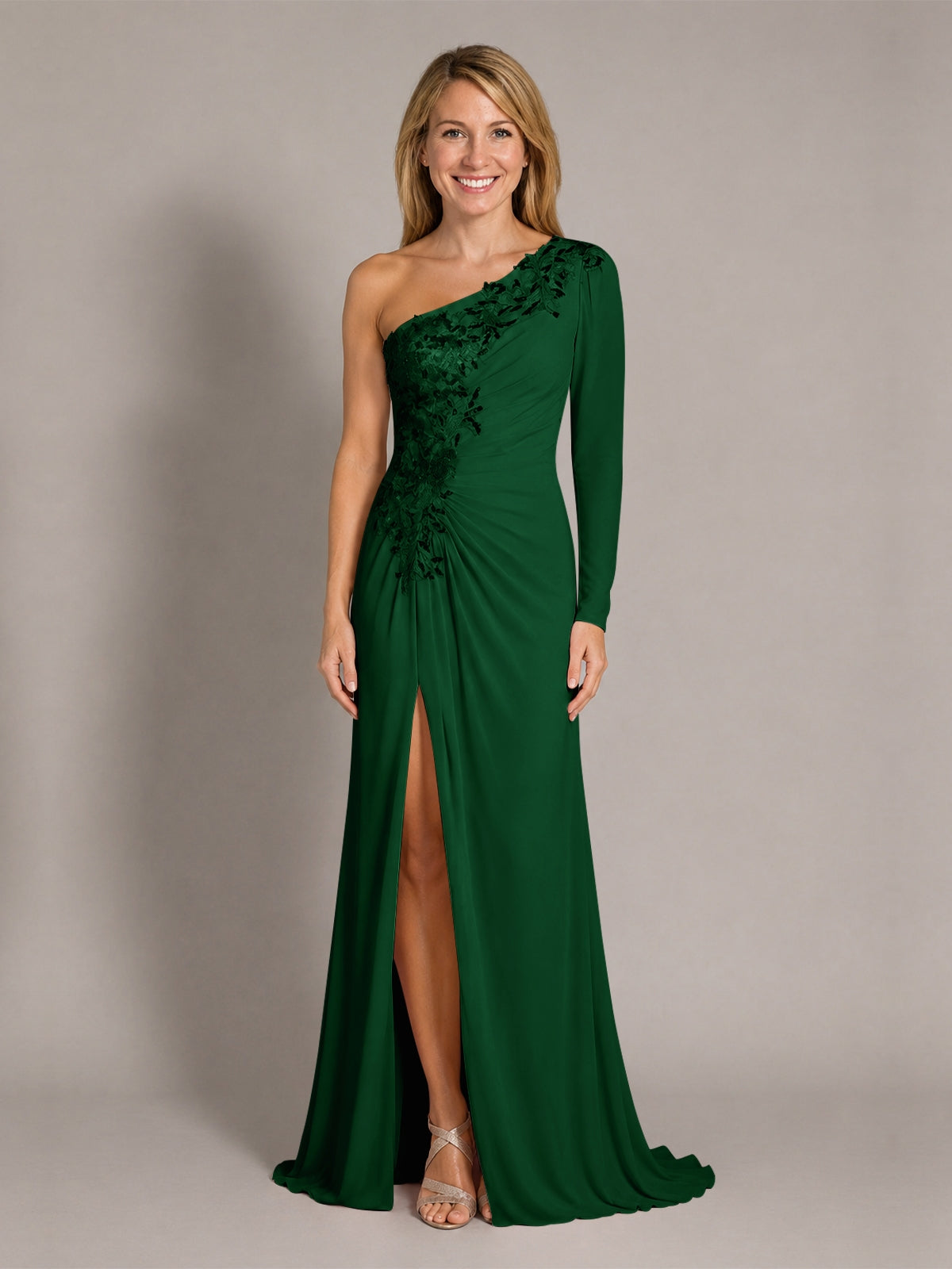 One-Shoulder Mother of the Bride Dress with Appliques