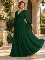 Chiffon Mother of the Bride Dress with Long Sleeves-Plus Size 