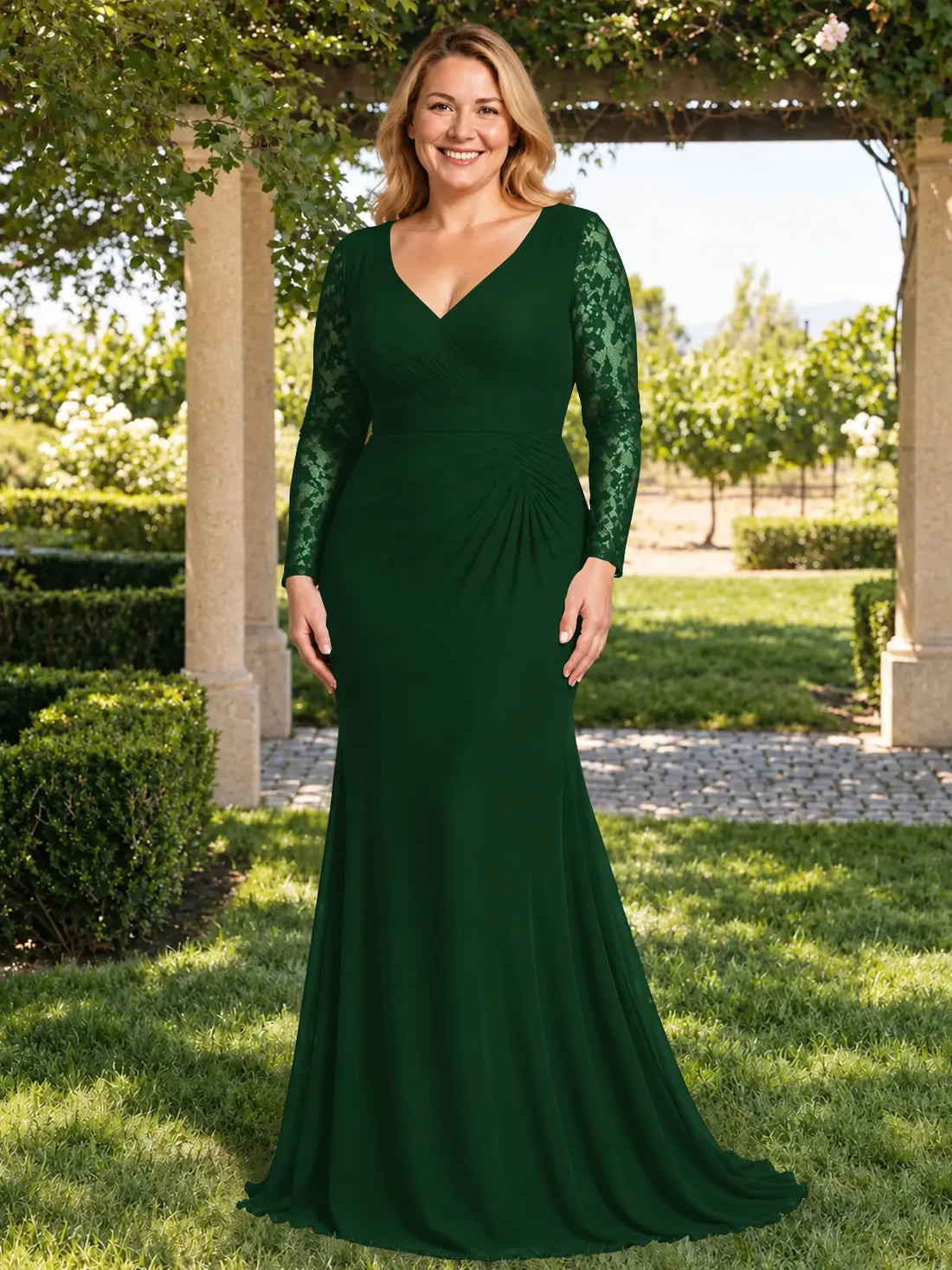 Mermaid Mother of the Bride Dress with Long Lace Sleeves-Plus Size 